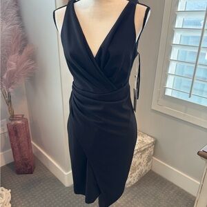 Womens Siena Black Draped Midi Dress Size 8 NWT